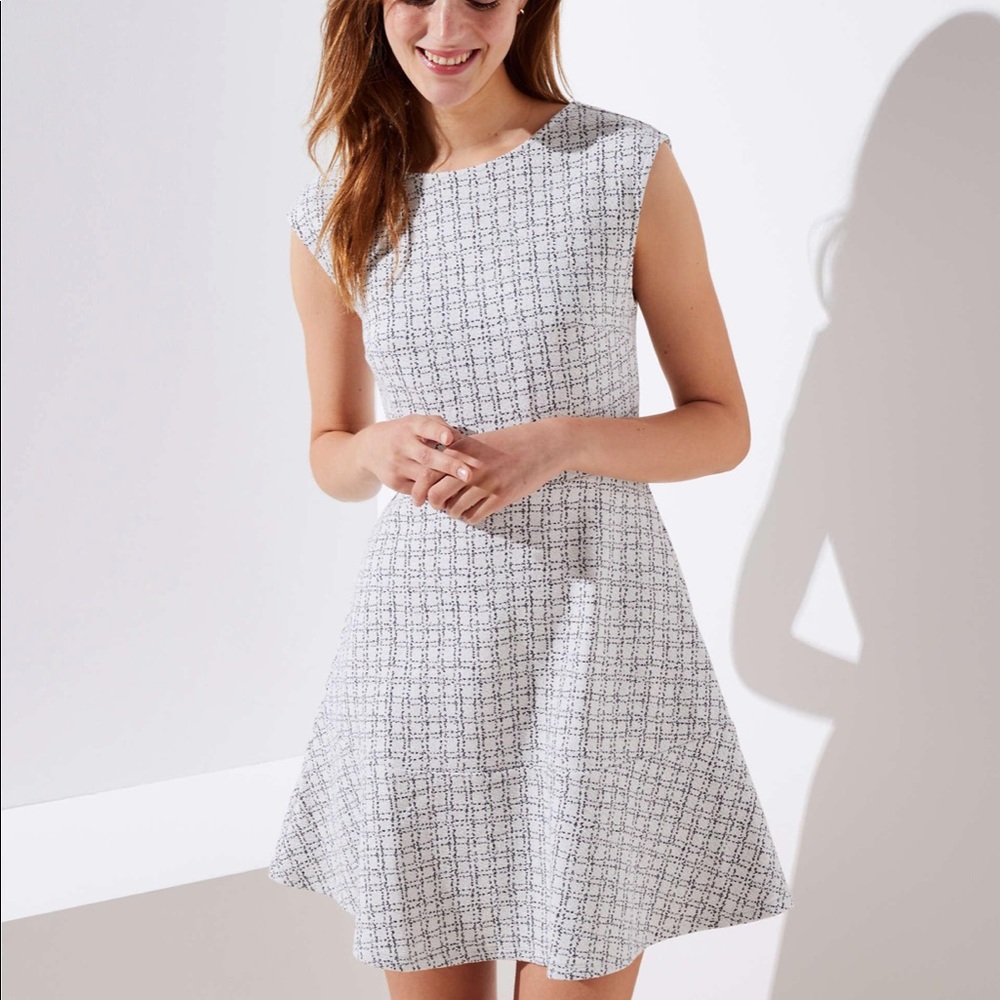 Loft Petite Checked Jacquard Flare Dress